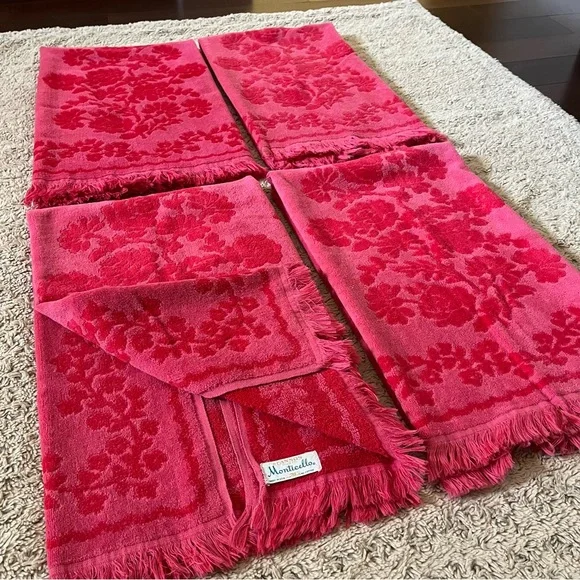 Monticello vintage bath luxury red pink floral 70s 60s mcm towel set gift 🩷❤️🩷